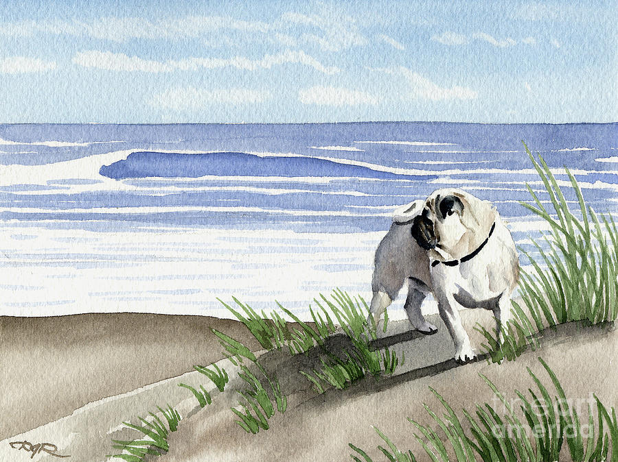 Pug Painting - Pug at the Beach  #2 by David Rogers