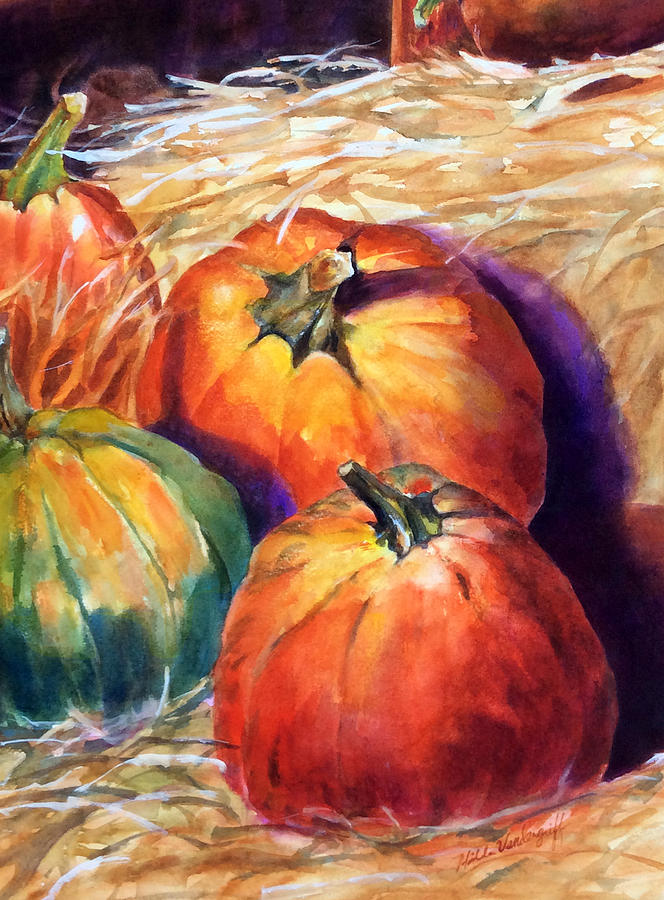 Pumpkins In Barn #2 Painting by Hilda Vandergriff