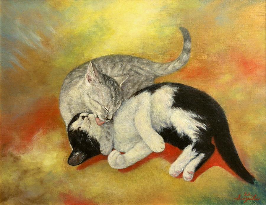 Cat Painting - Pure Love #1 by Hiroyuki Suzuki