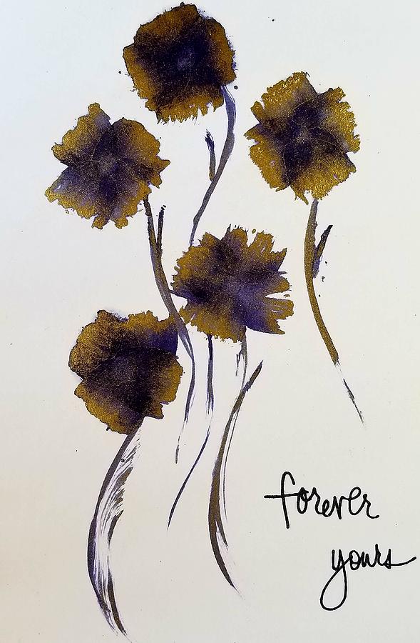 Purple and Gold Forever Yours #1 Painting by Donna Perry