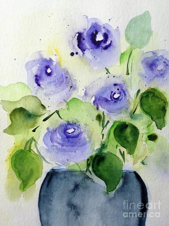 purple Flowers in the vase  #1 Painting by Britta Zehm