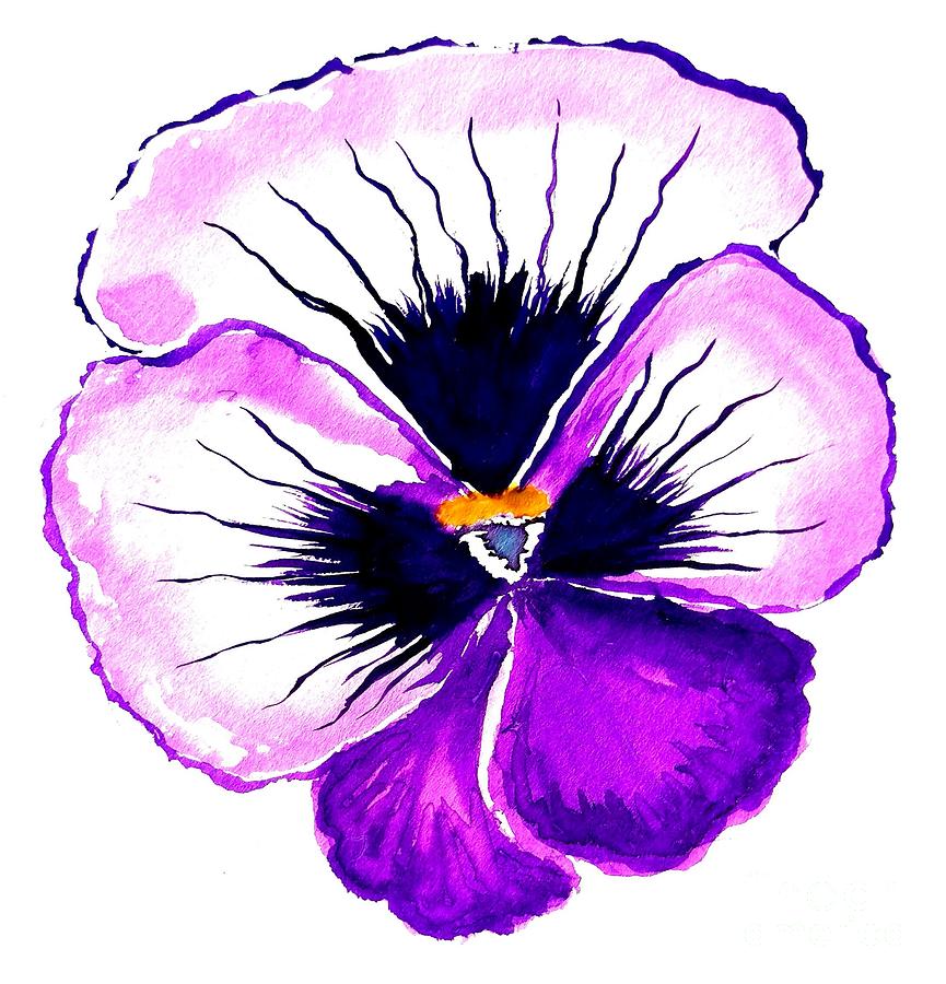 Purple Pansy Watercolor Painting by Delynn Addams