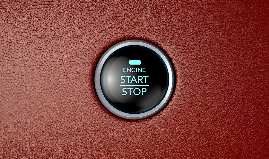 Transportation Digital Art - Push To Start Red Leather Button #1 by Allan Swart