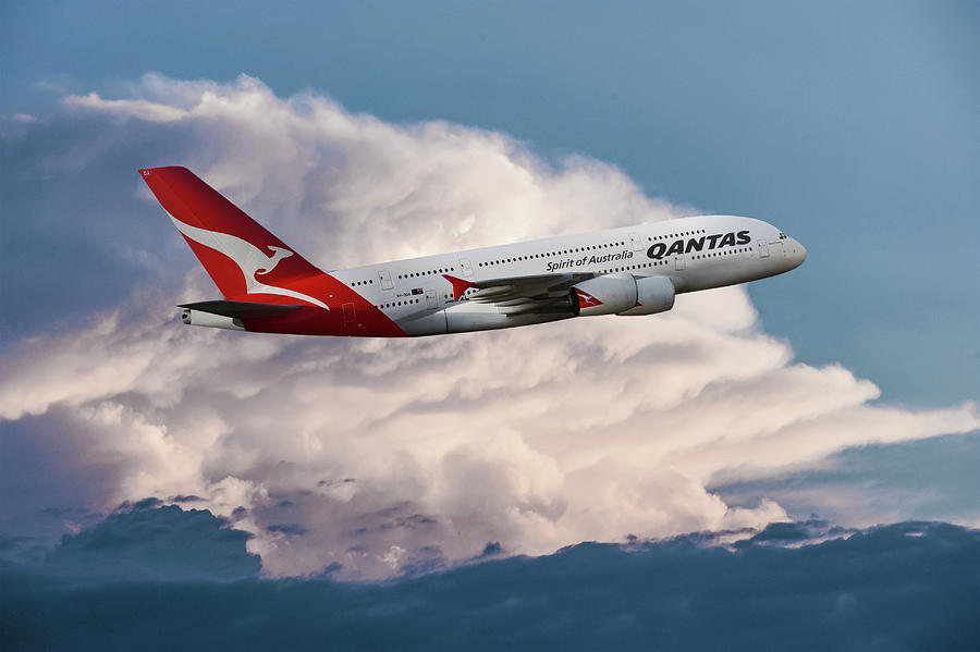 Qantas Airlines Airbus A380-800 Mixed Media by Erik Simonsen