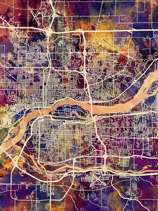 Davenport Digital Art - Quad Cities Street Map #1 by Michael Tompsett