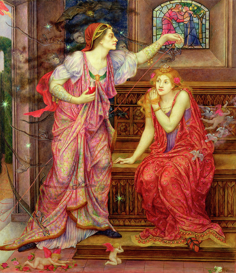 Fair Painting - Queen Eleanor And Fair Rosamund by Evelyn De Morgan Fair Painting - Queen Eleanor And Fair Rosamund by Evelyn De Morgan