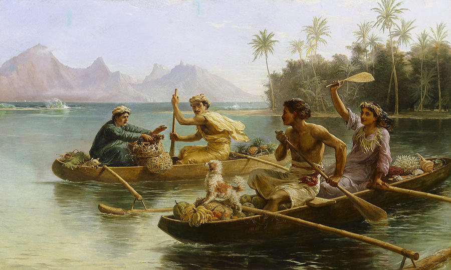 Boat Painting - Race to the market #1 by Nicholas Chevalier
