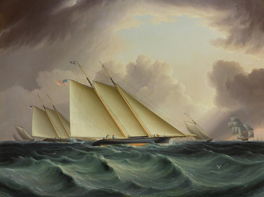 Racing In New York Harbor #1 Painting by James Edward
