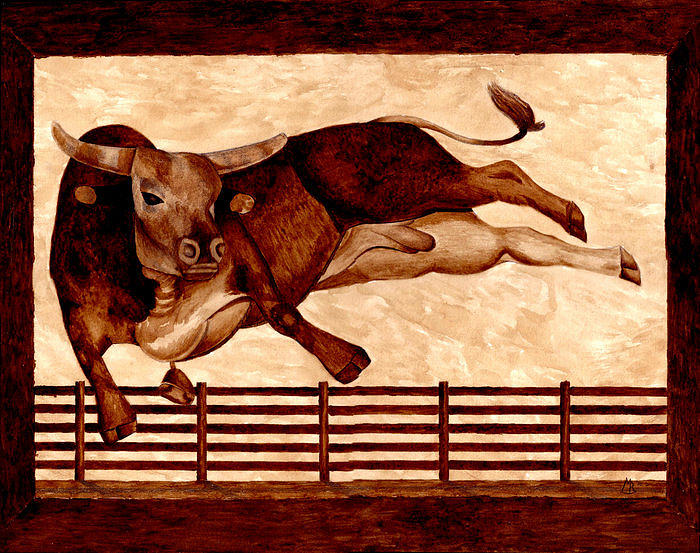 Coffee Painting - Raging Bull by Michael Reeder.