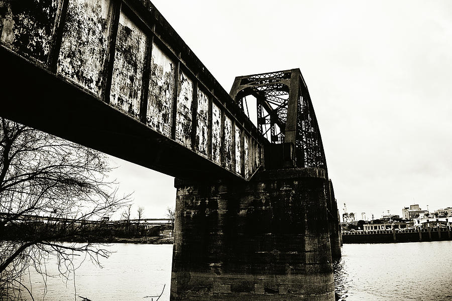 Railroad Over the Red River - sepia toned Photograph by Scott Pellegrin