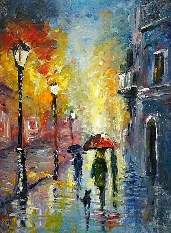 Fall Painting - Rain Fantasy aceo painting by Natalja Picugina