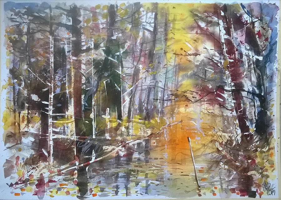 Rain in the forest. #2 Painting by Lorand Sipos