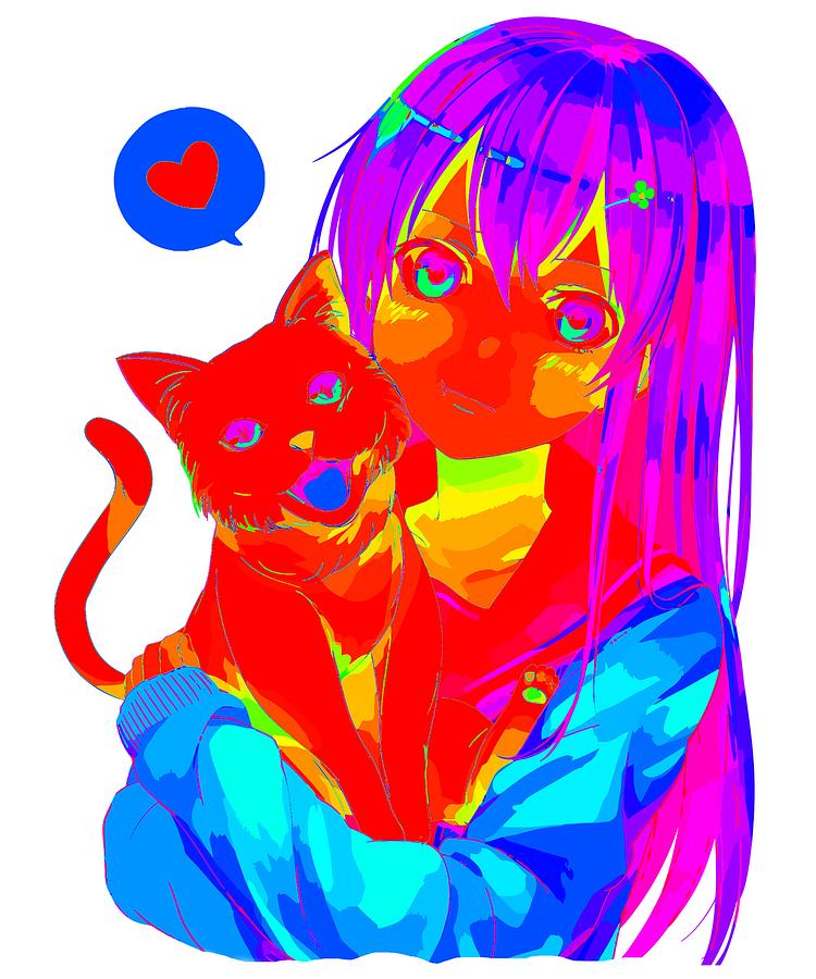 Rainbow Anime Girl Neko Cat Digital Art By Kaylin Watchorn 