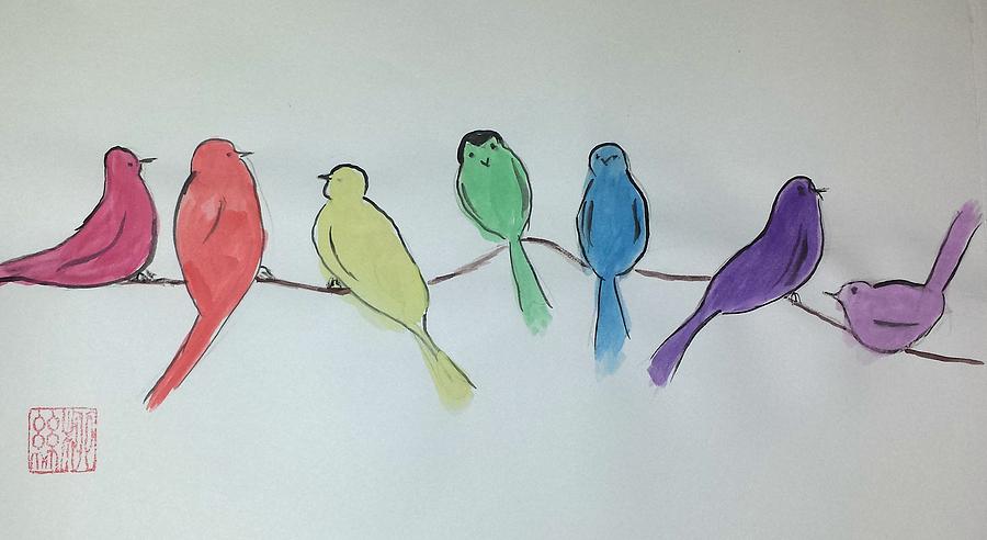 Rainbow Birds Painting by Margaret Welsh Willowsilk