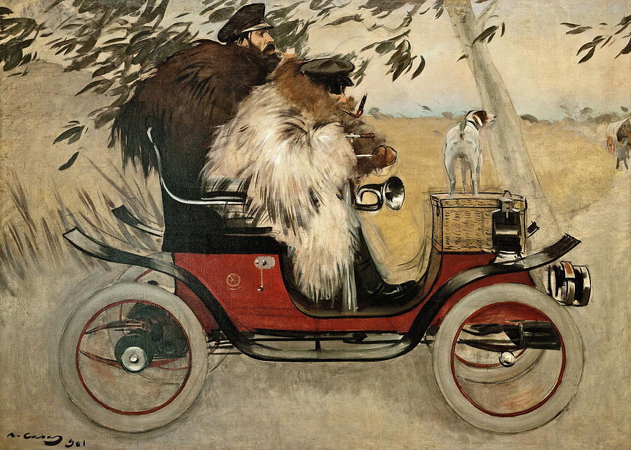 Ramon Casas and Pere Romeu in an Automobile, from 1901 Painting by Ramon Casas