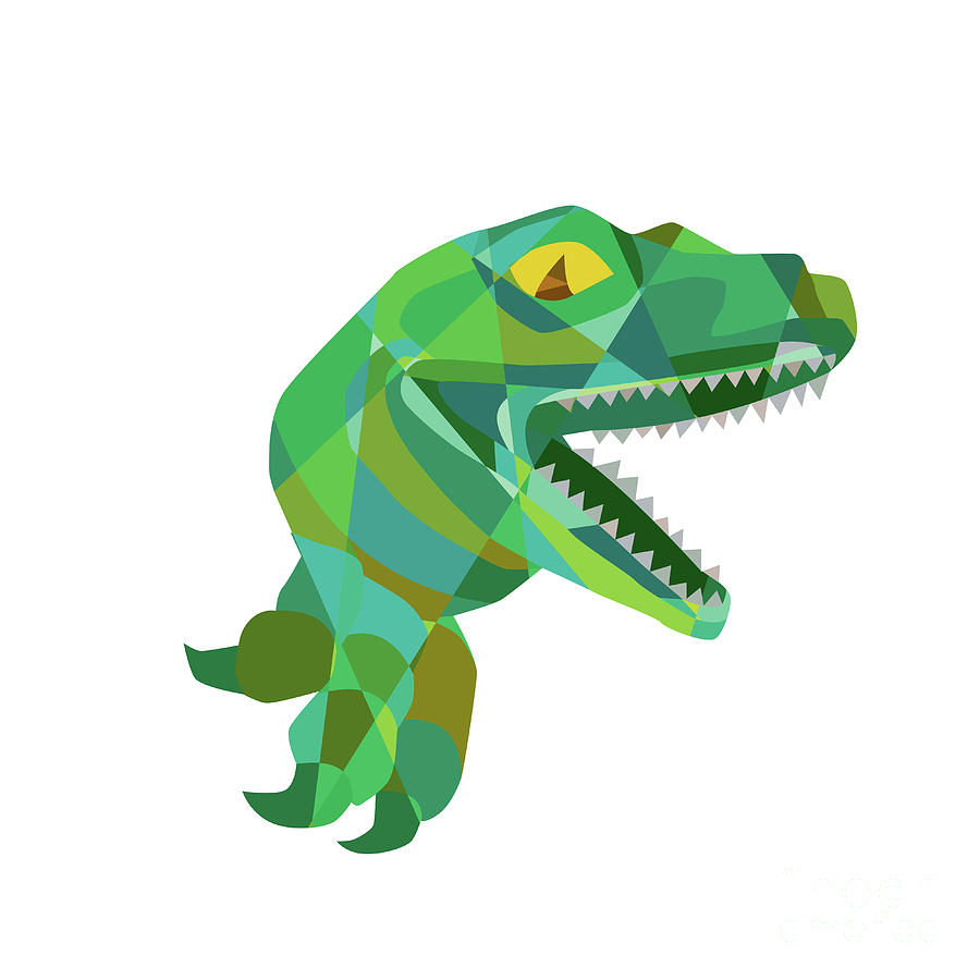 Dinosaur Digital Art - Raptor Breaking Out Low Polygon #1 by Aloysius Patrimonio