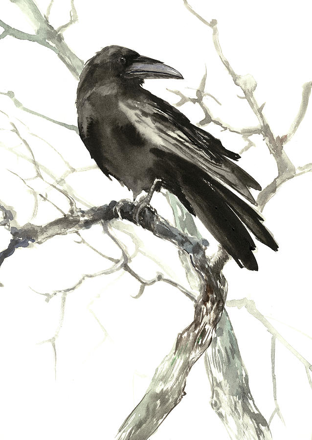 Raven Painting - Raven on the Tree #1 by Suren Nersisyan