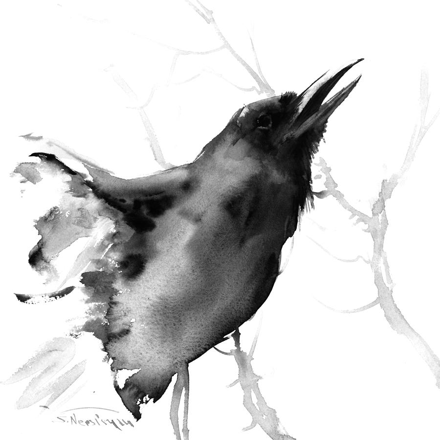 Black And White Painting - Raven #1 by Suren Nersisyan
