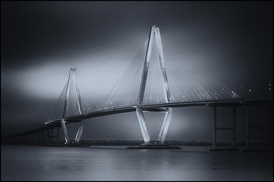 Bridge Photograph - Ravenel Bridge BW by Robert Fawcett