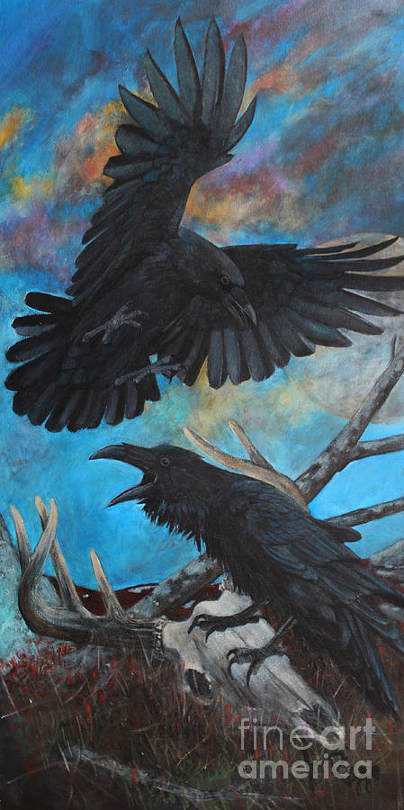 Ravens on the barrens  Painting by Joe Rizzo