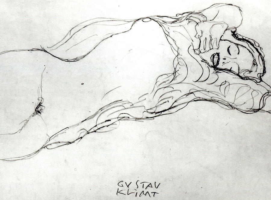 Gustav Klimt Drawing - Reclining Woman by Gustav Klimt