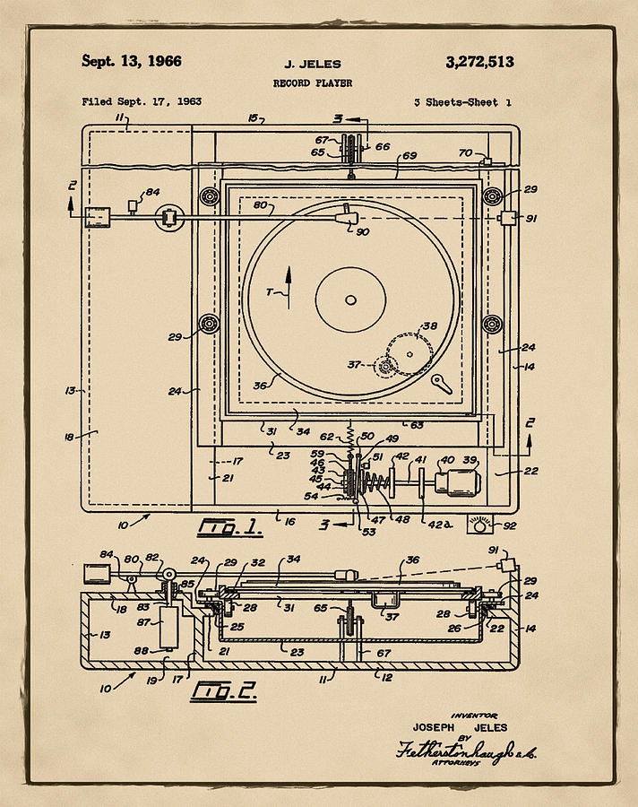 Record Player Patent 1966 Sepia Photograph By Bill Cannon - Fine Art 