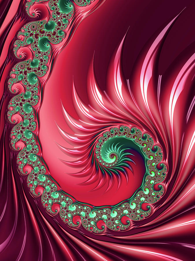 Red and green fractal spiral #2 Digital Art by Matthias Hauser