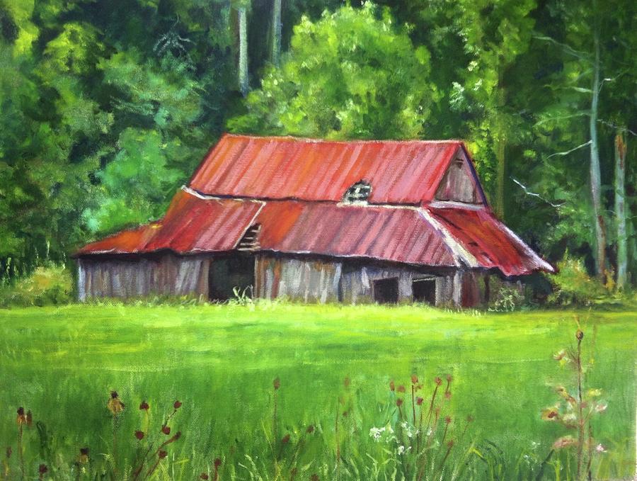 Red Barn in Georgia  Painting by Gloria Smith