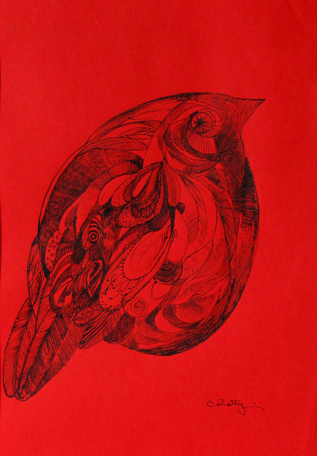 Abstract Drawing - Red. Bird #1 by Cristina Rettegi