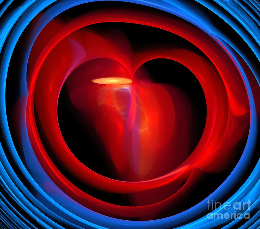Abstract Digital Art - Red Blue Heart #1 by Kim Sy Ok