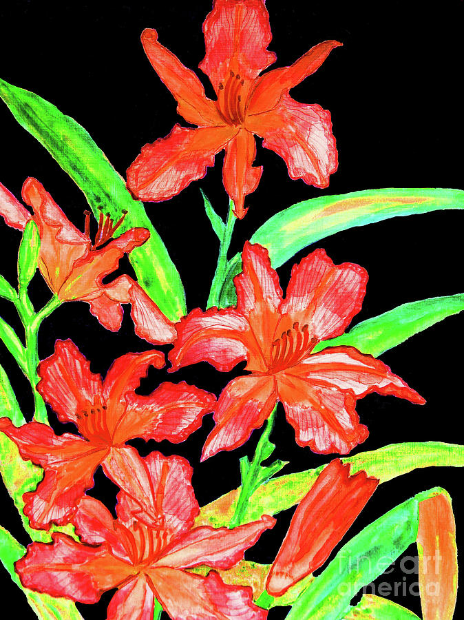 Red daily lilies #1 Painting by Irina Afonskaya