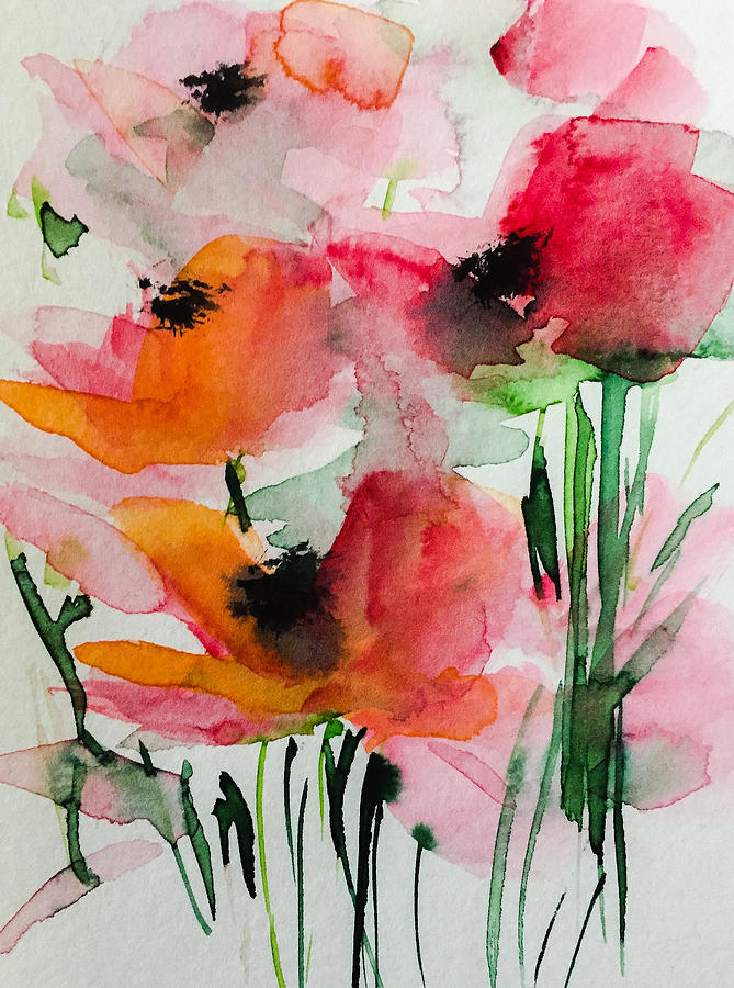 Red Flowers In The Garden  #1 Painting by Britta Zehm