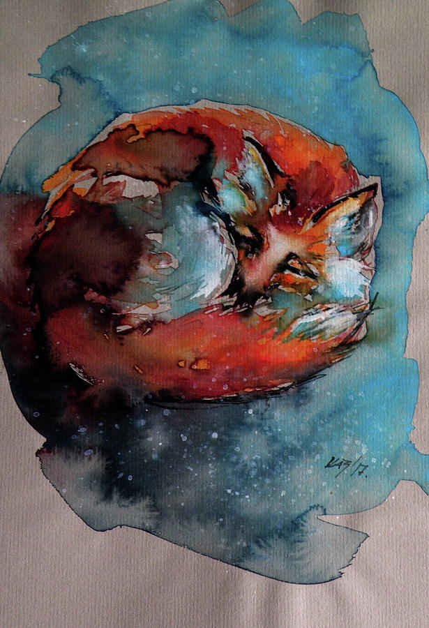 Winter Painting - Red fox sleeping #1 by Kovacs Anna Brigitta