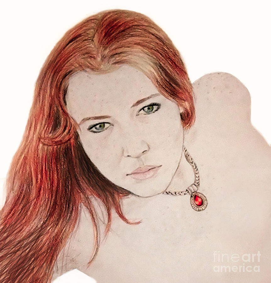 Nude Drawing - Red Hair and Freckled Beauty #1 by Jim Fitzpatrick