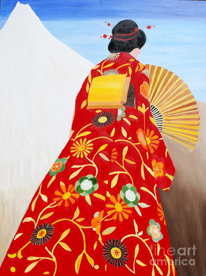 Red Kimono Painting by Dorota Nowak