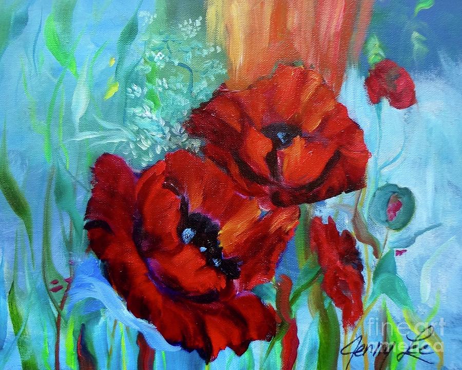Red Poppies #2 Painting by Jenny Lee