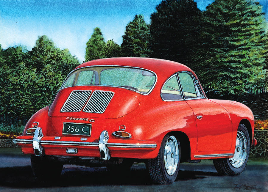 Red Porsche 356C #1 Painting by Rod Seel
