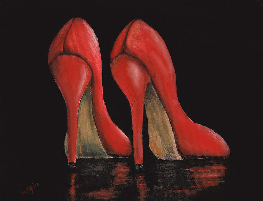 Red pumps #1 Painting by Georgia Pistolis