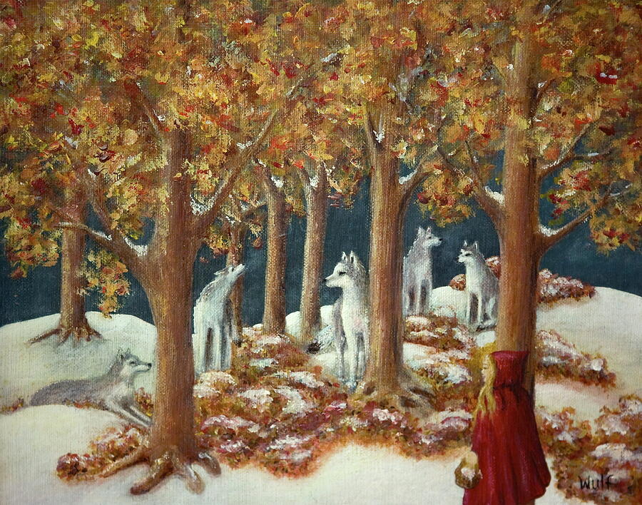 Wolves Painting - Red Ridinghood Comes Home #1 by Bernadette Wulf