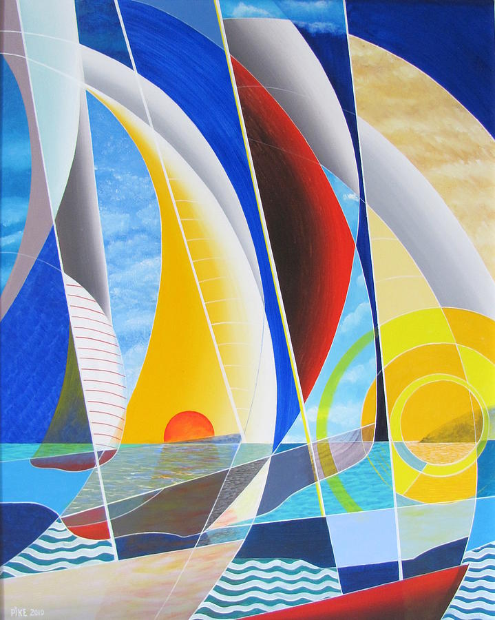 Red Sail in the Sunset #1 Painting by Douglas Pike