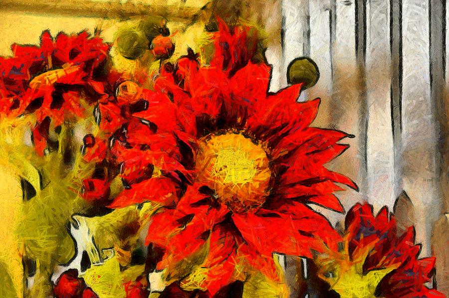 Red Sunflower Painting Photograph
