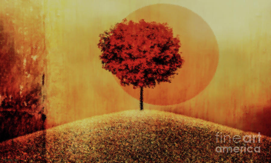 Sunset Painting - Red Tree #2 by KaFra Art