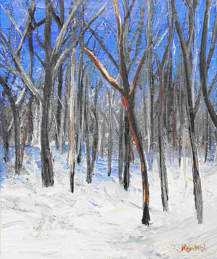 Winter Painting - Red Tree #1 by Lisa Konkol