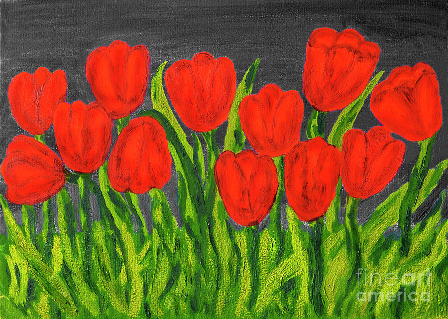 Red tulips, painting #1 Painting by Irina Afonskaya