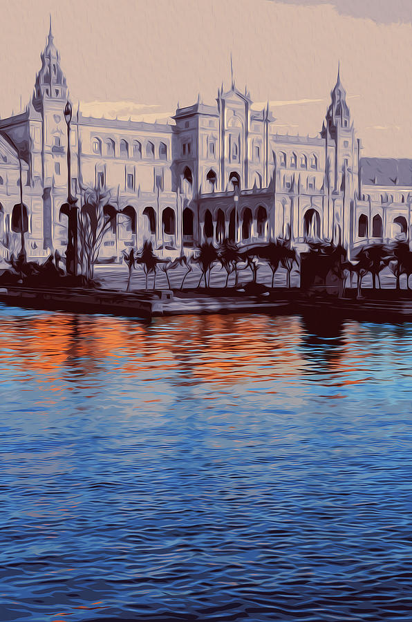 Reflections of Seville, Plaza de Espana #1 Painting by AM FineArtPrints