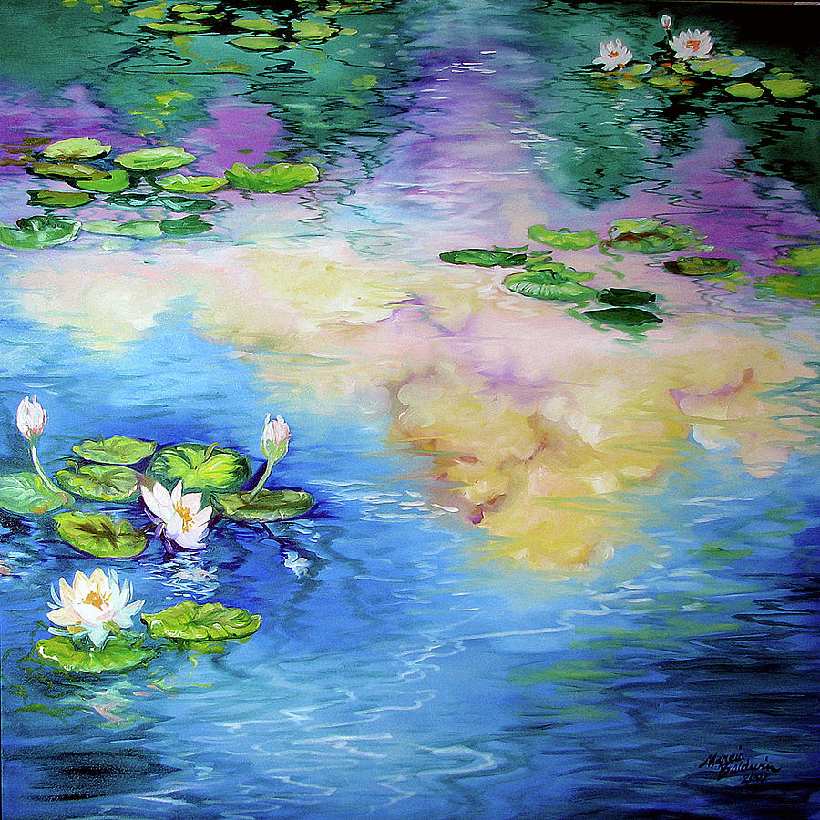 Lily Painting - Reflections On A Waterlily Pond #1 by Marcia Baldwin