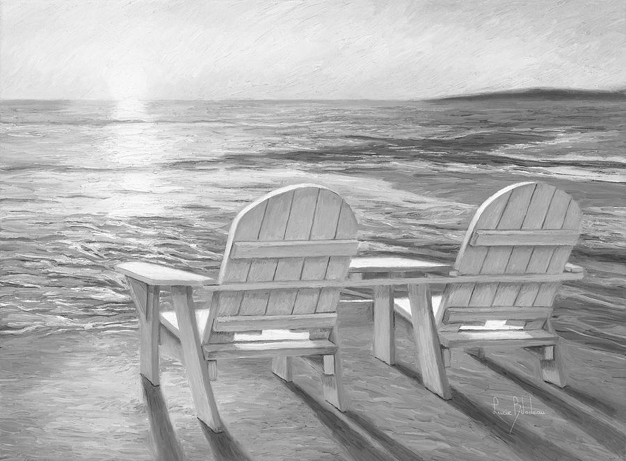 Relaxing Sunset - Black and White Painting by Lucie Bilodeau