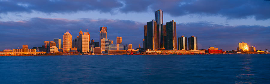 Architecture Photograph - Renaissance Center, Detroit, Sunrise #1 by Panoramic Images
