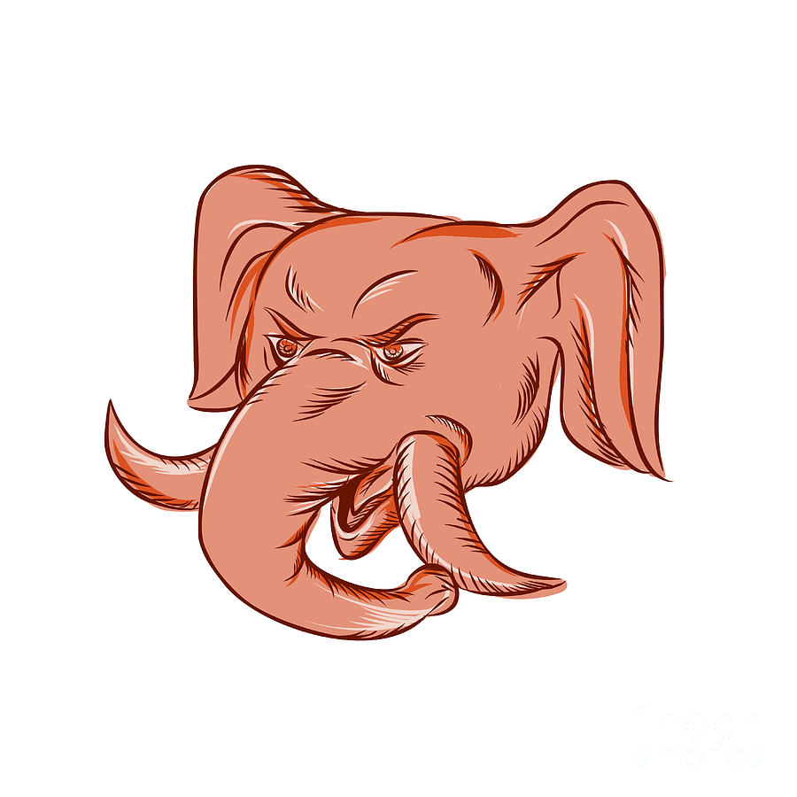Vintage Digital Art - Republican Elephant Mascot Head Etching #1 by Aloysius Patrimonio