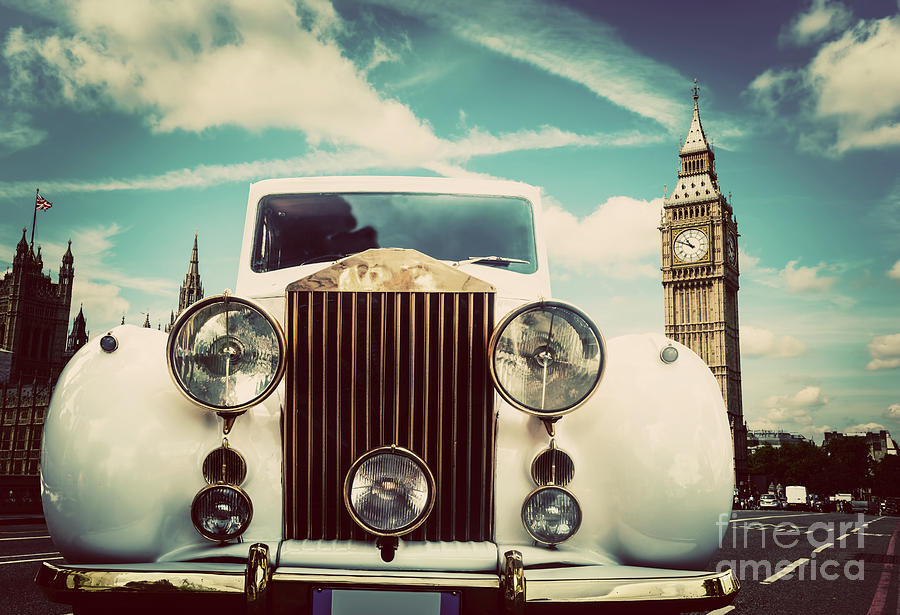 Retro car, limousine next to Big Ben, London, the UK #1 Photograph by Michal Bednarek